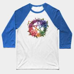 Pentacle with Multicolor  Roses Baseball T-Shirt